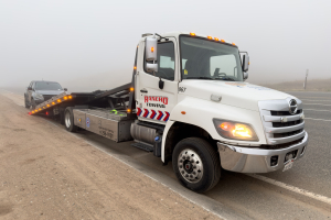 Nice photo of Rancho Towing Flatbed Responds in Fog Winchester California